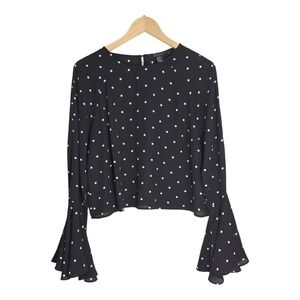 Forever 21 Contemporary Black White Polka Dot Bell Sleeve Blouse XL Top Y2K Chic